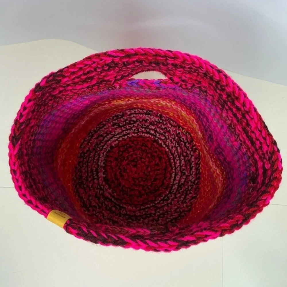 Handcrafted Multicolor Crochet Scrap Woven Tote Bag Basket Storage Handmade Knit